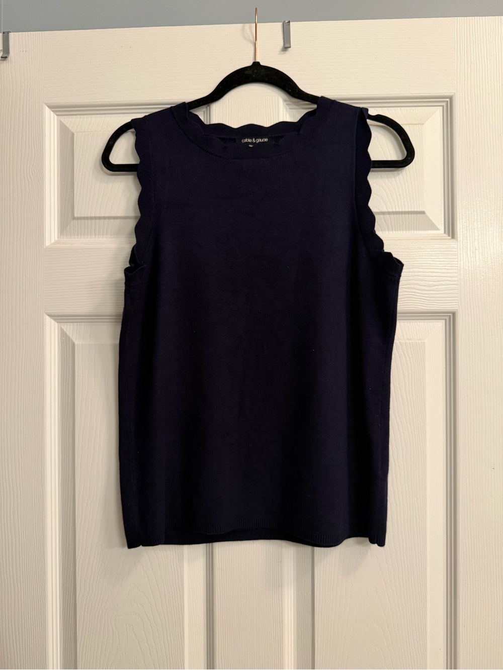 Cable & Gauge Navy Scallop-Trim Sleeveless Knit Tank